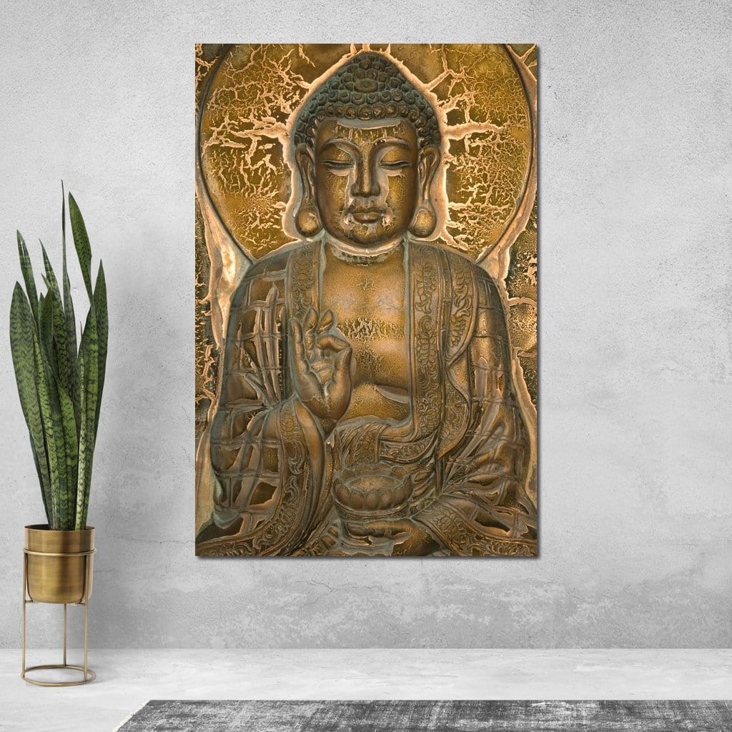 Tablou Canvas Premium LuxCanva® I104, Aur si Intelepciune, Buddha, Aur, Zen, Meditatie, Pace, Liniste, Echilibru, Energie, Spiritualitate, Lotus, Living, Dormitor