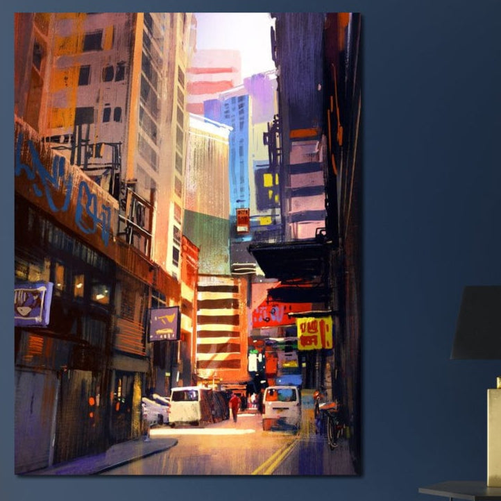 Tablou Canvas Premium, LuxCanva® O1029, Asia Misterioasa, Labirint, Oras, Flacari, Culoare, Alei, Viitor, Restaurant, Magazin, Beton, Reclame, Vacanta, Turism, Calatorie, Birou, Living, Dormitor