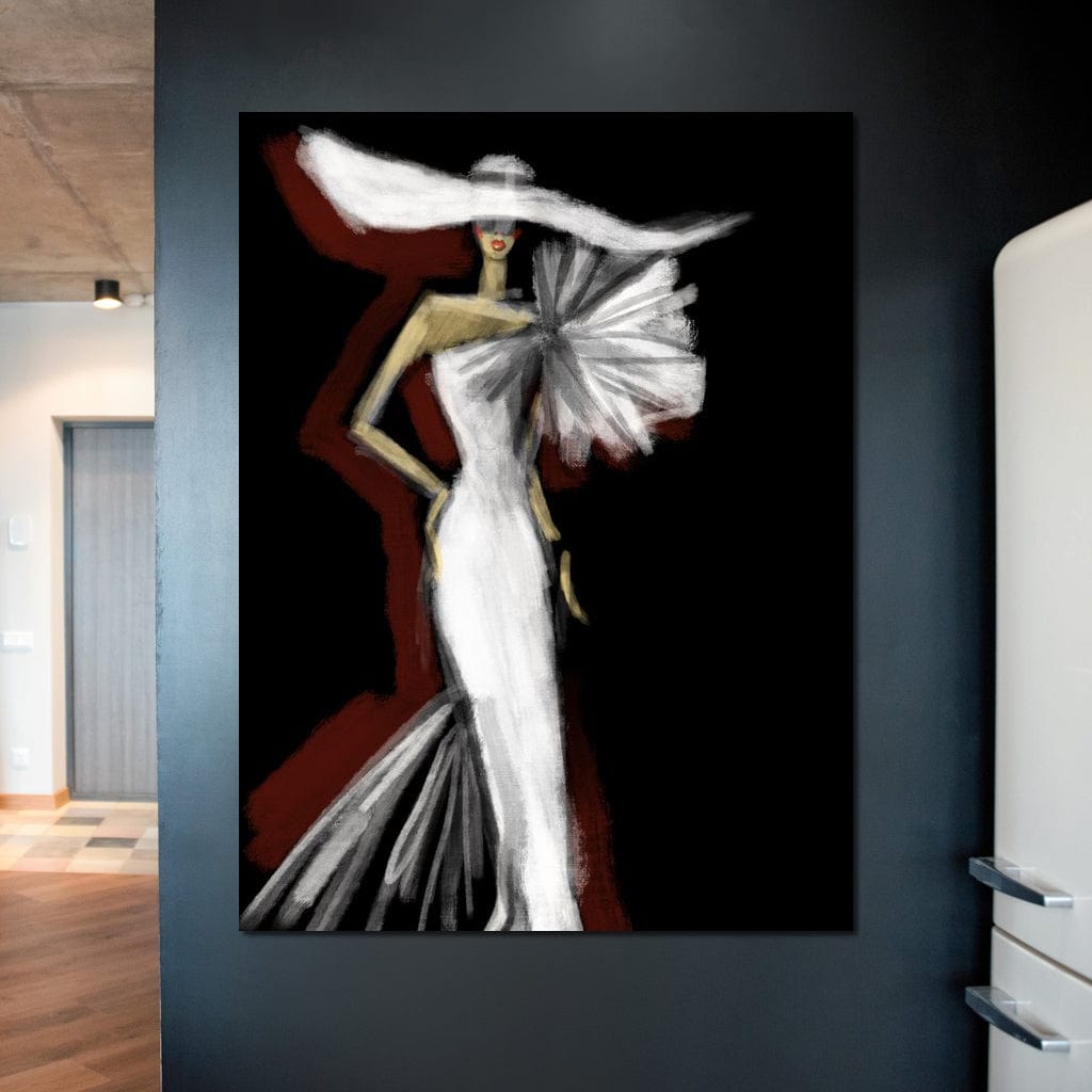 Tablou Canvas Premium, LuxCanva® G1113, Eleganta Absoluta, Catwalk, Alb, Stil, Glamour, Eleganta, Couture, Chic, Diva, Rochie, Living, Dormitor