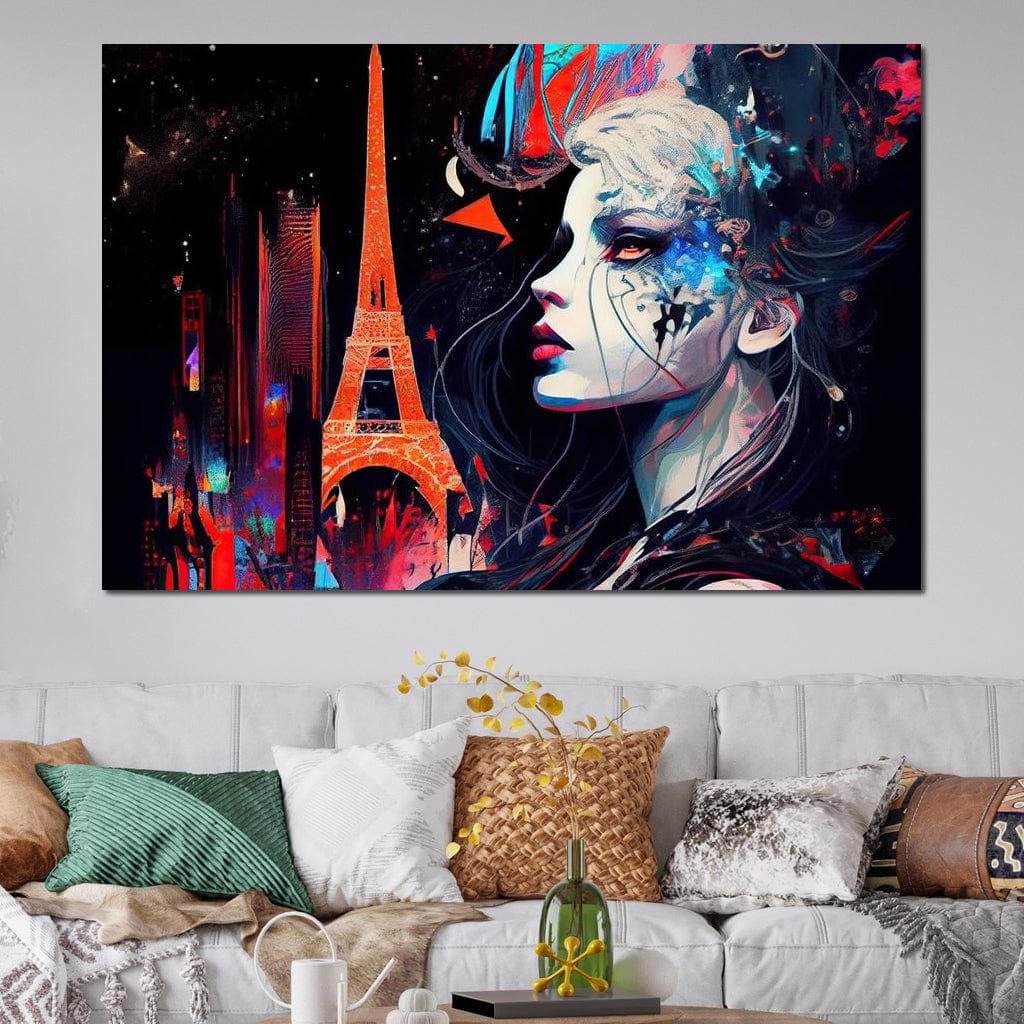 Tablou Canvas Premium, LuxCanva® O1055, Femeia Pariziana, Spirit, Paris, Eiffel, Rouge, Noapte, Femeie, Oras, Lumini, Franta, Arta, Etern, Urban, Romantic, Portret, Francez, Birou, Living, Dormitor
