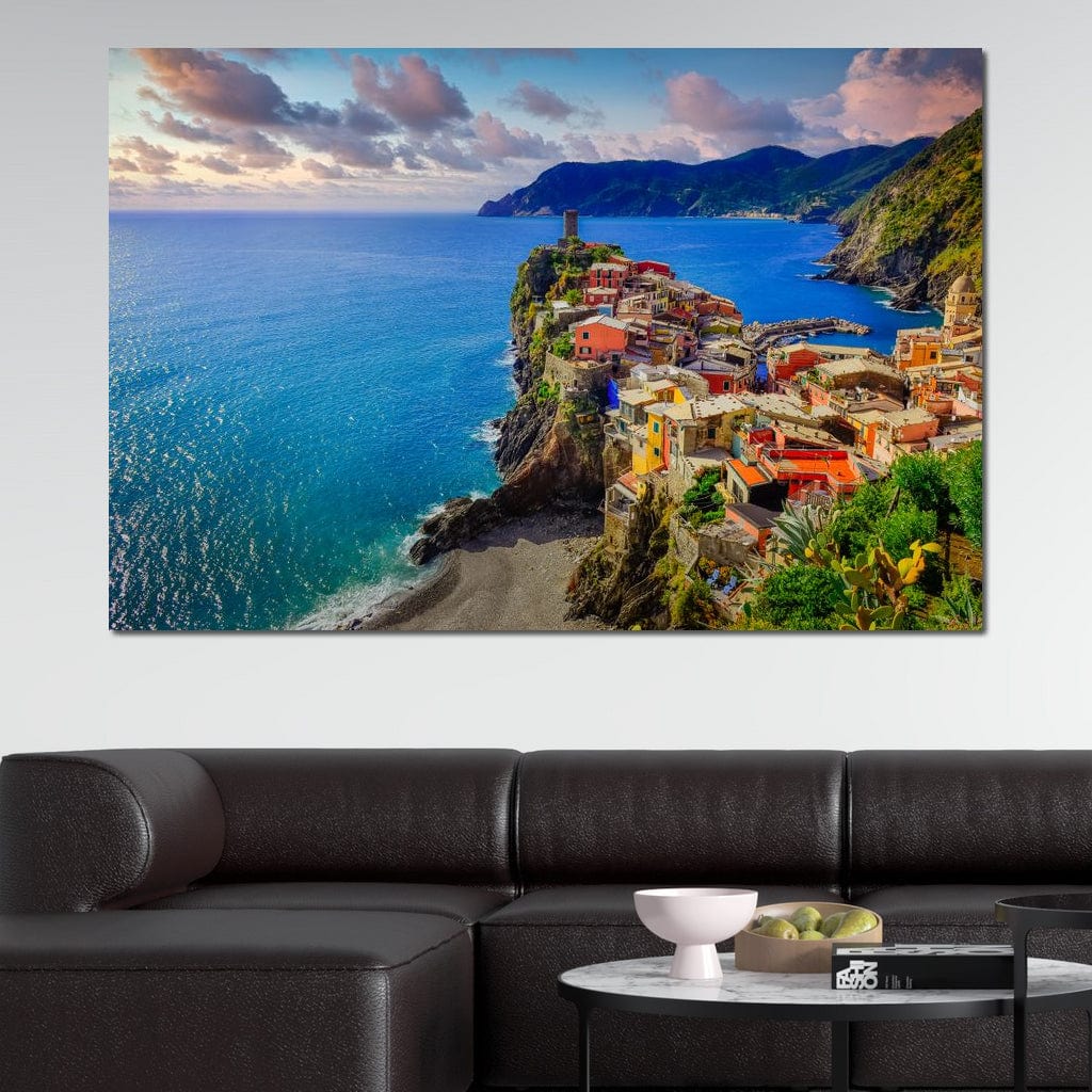 Tablou Canvas Premium, LuxCanva® O1006, Paradis pe Riviera Italiana, Cinque, Terre, Mediterana, Mare, Stanca, Oras, Refugiu, Italia, Poveste, Vacanta, Liniste, Coasta, Case, Birou, Living, Dormitor