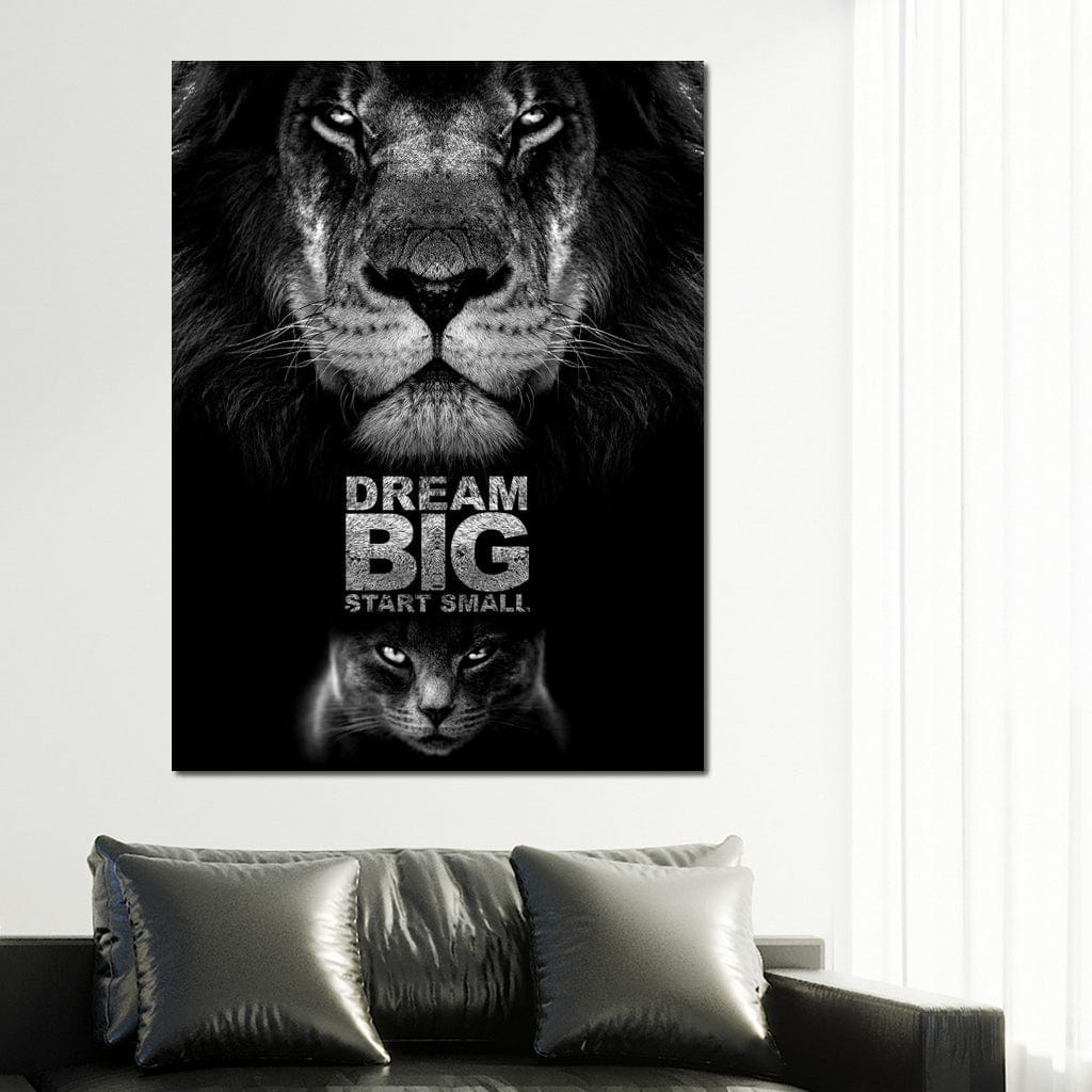 Tablou Canvas Premium LuxCanva® F1028, De la Mic la Legendar , Leu, Pisica, Evolutie, Vis, Realitate, Living Room, Birou, Culori vibrante