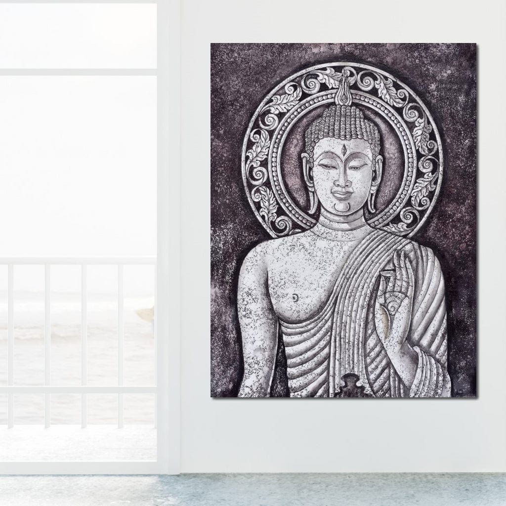 Tablou Canvas Premium LuxCanva® I103, Serenitate in Alb si Negru, Buddha, Zen, Meditatie, Spiritualitate, Liniste, Armonie, Echilibru, Iluminare, Living, Dormitor