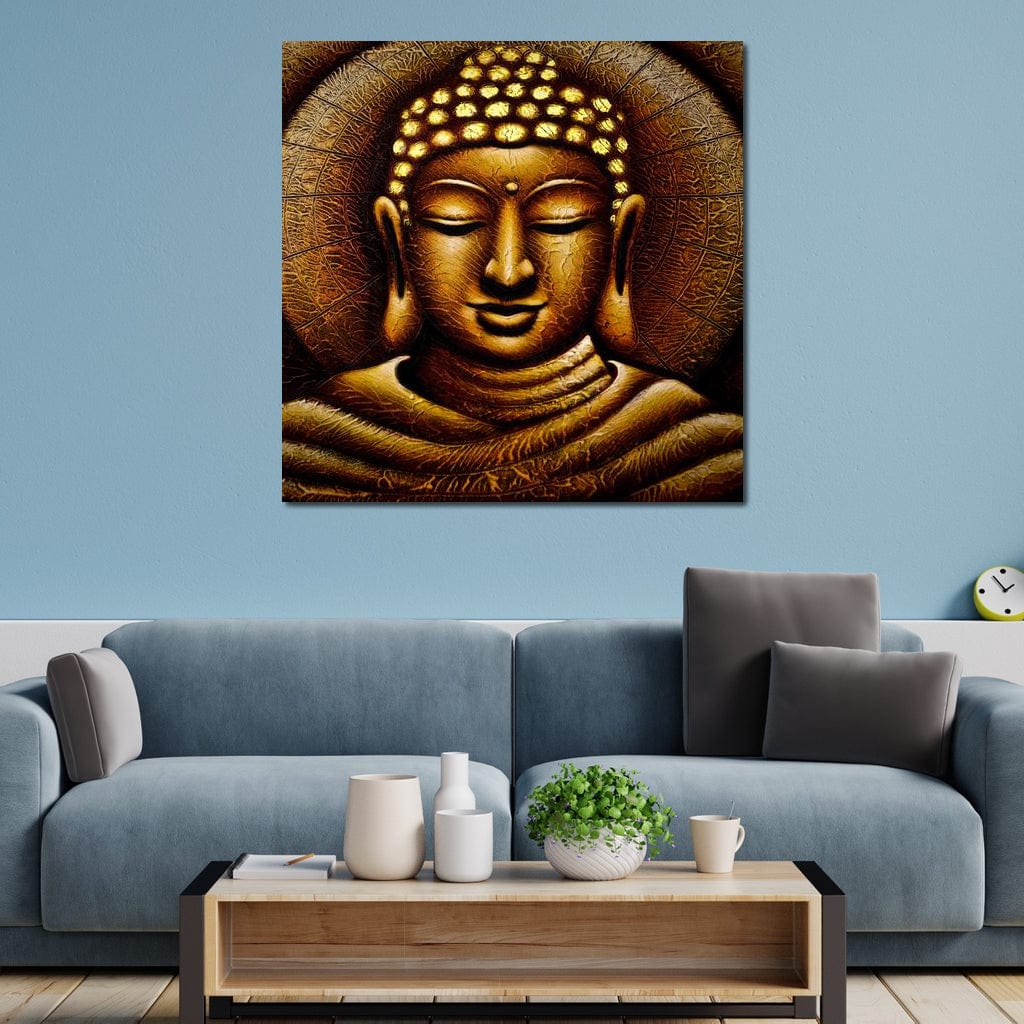 Tablou Canvas Premium LuxCanva® I102, Serenitate Aurie, Buddha, Zen, Liniste, Meditatie, Aur, Echilibru, Iluminare, Energie Pozitiva, Spiritualitate, Living, Dormitor
