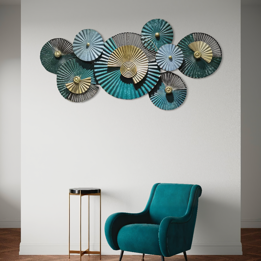 Decoratiune Metalica de Perete LuxCanva® EmeraldVanity A2018, din Metal, Orizontala, Verde, Auriu, Dimensiune Mare 134 x 67 cm