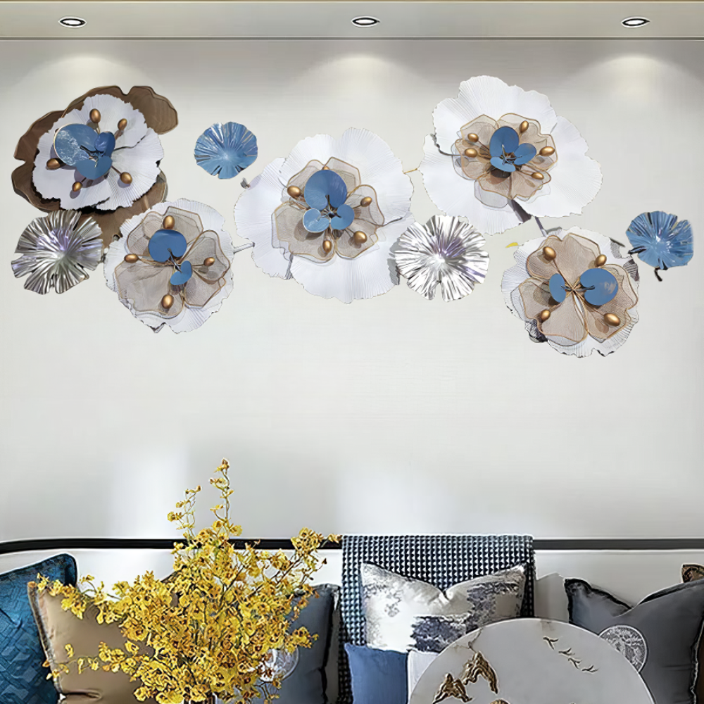 Tablou canvas cu decoratiune metalica de perete cu flori