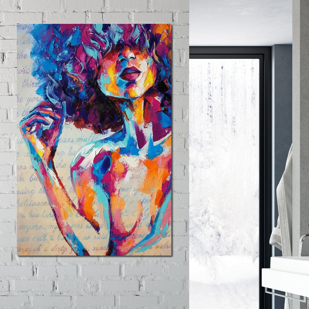 Tablou Canvas Premium LuxCanva® E1042, Femeia in Culori, Cromatic, Privire, Mister, Aparitie, Fotografie, Living Room, Culori vibrante