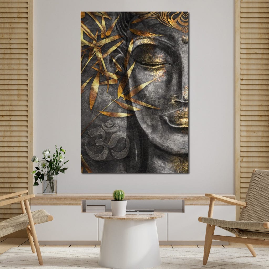 Tablou Canvas Premium LuxCanva® I115, Puterea Meditatiei, Zen, Iluminare, Pace Interioara, Spiritualitate, Liniste, Armonie, Vibratia OM, Frunze, Bambus