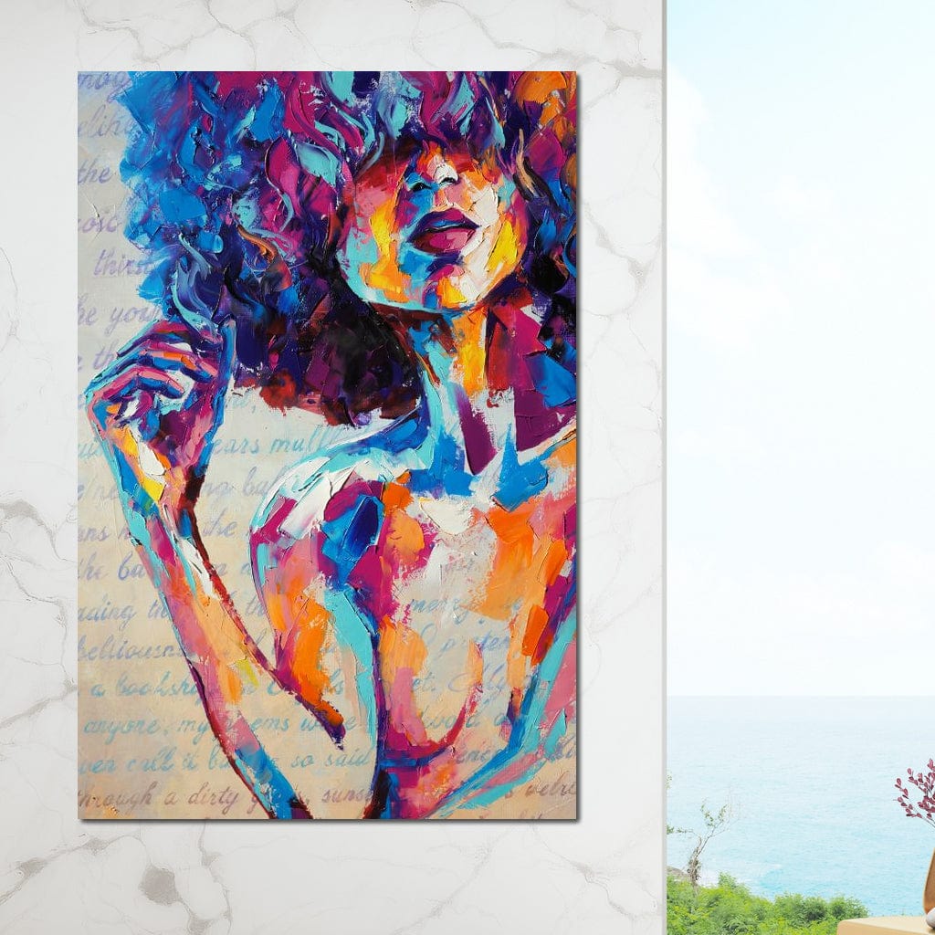 Tablou Canvas Premium LuxCanva® E1042, Femeia in Culori, Cromatic, Privire, Mister, Aparitie, Fotografie, Living Room, Culori vibrante