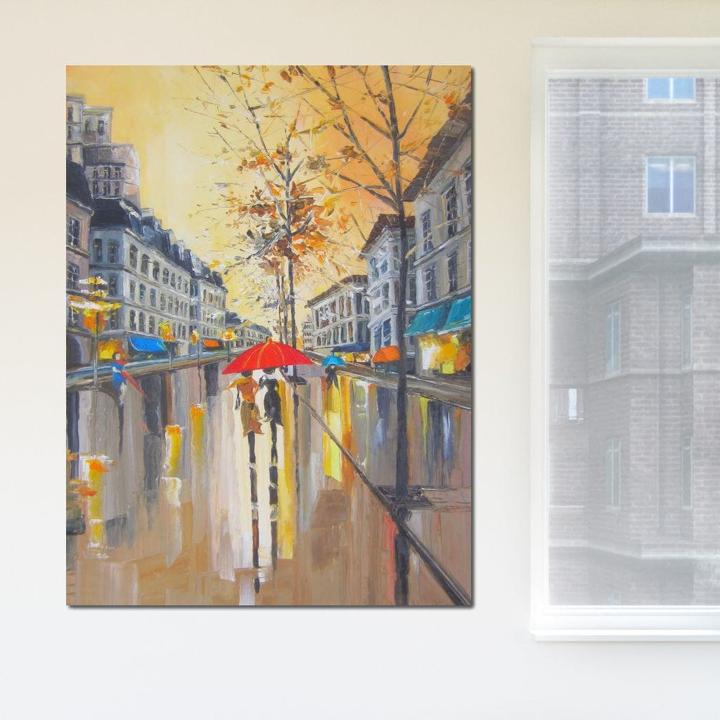 Tablou Canvas Premium LuxCanva® E1029, Toamna Pariziana, Ploaie, Oras, Toamna, Umbrela, Serenitate, Living Room, Culori vibrante