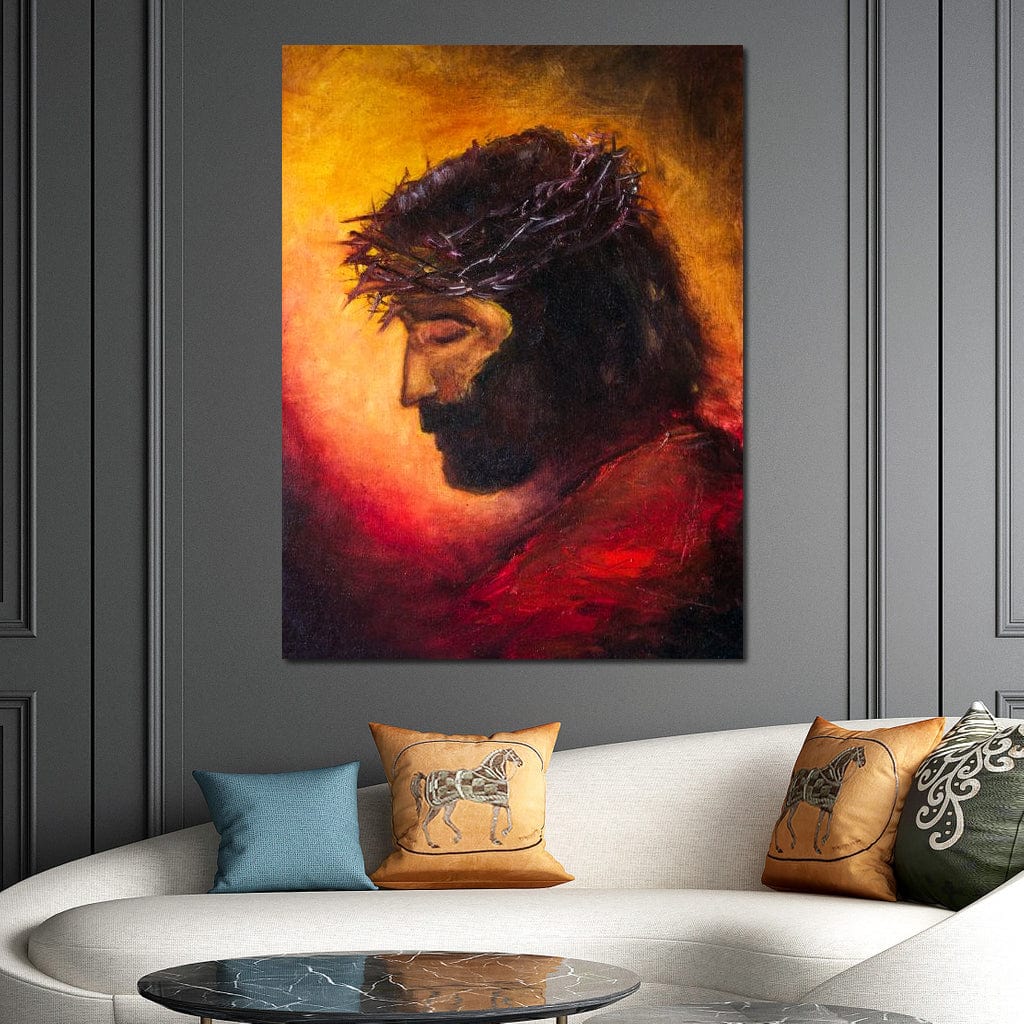 Tablou Canvas Premium LuxCanva® H1008, Purtatorul Pacatelor Lumii , Sacrificiu, Pacate, Lume, Suferinta, Iubire, Mantuire, Coroana, Lumina, Living