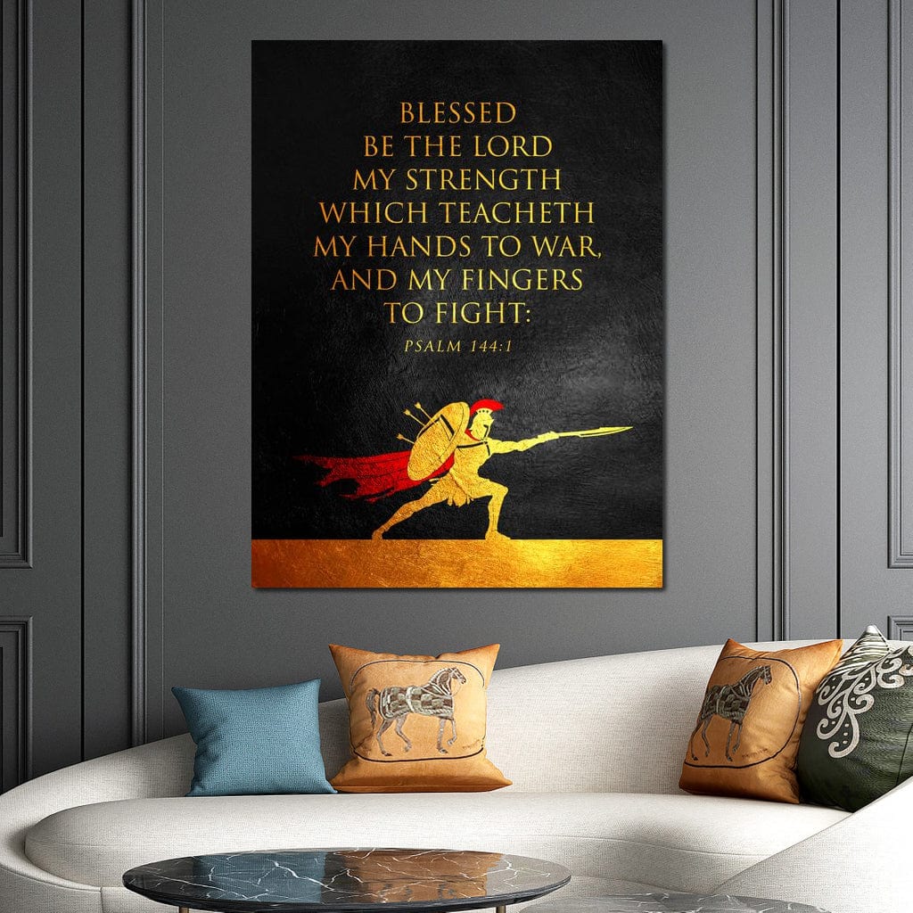 Tablou Canvas Premium LuxCanva® F1026, Curaj si Credinta , Biblic, Protectie, Razboi, Psalmi, Har, Living Room, Birou, Culori vibrante