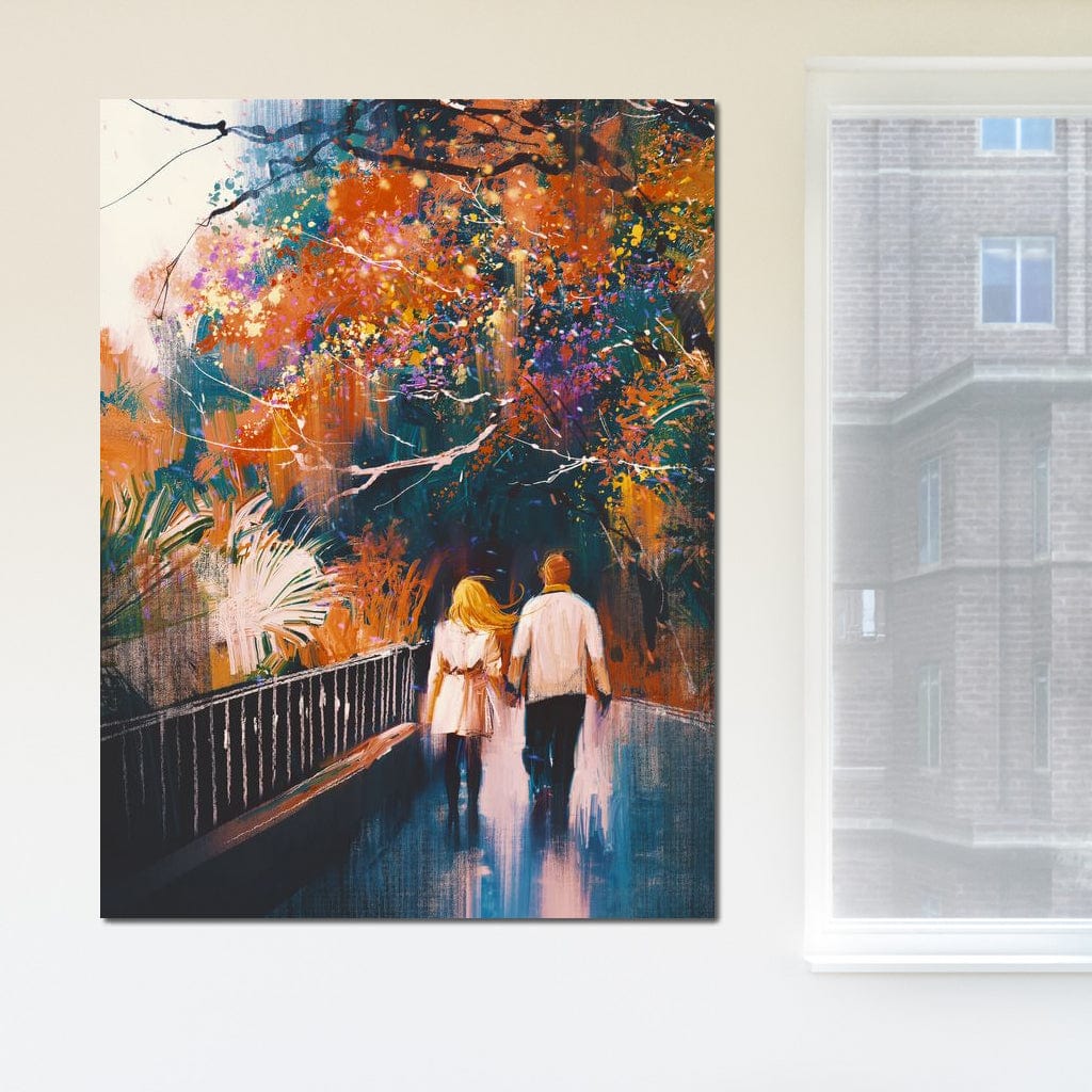 Tablou Canvas Premium LuxCanva® E1034, Tindandu-se de Mana in Parc, Toamna, Ruginiu, Natura, Parc, Cuplu, Living Room, Culori vibrante