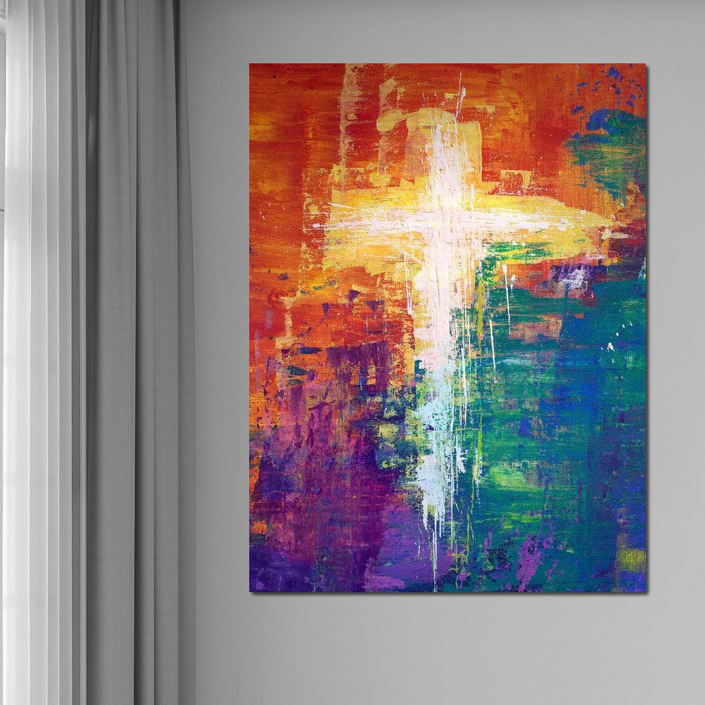 Tablou Canvas Premium LuxCanva® H1014, Lumina Divina in Culori , Lumina, Culori, Credinta, Cruce, Divinitate, Emotie, Simbol, Inspiratie, Living