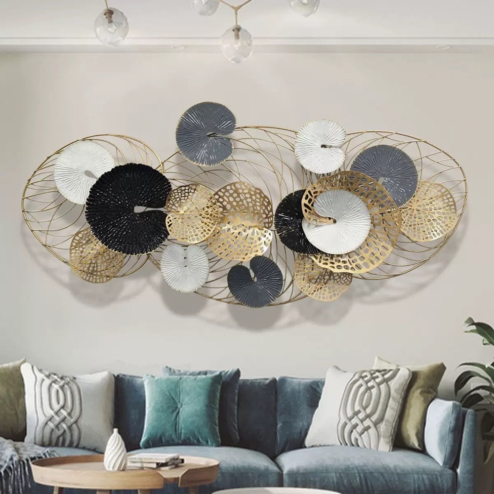 Decoratiune Metalica de Perete LuxCanva® Iron Essence A2026, din Metal, Negru, Gold, Alb, Gri, Auriu, Dimensiune Mare 125 x 55 cm