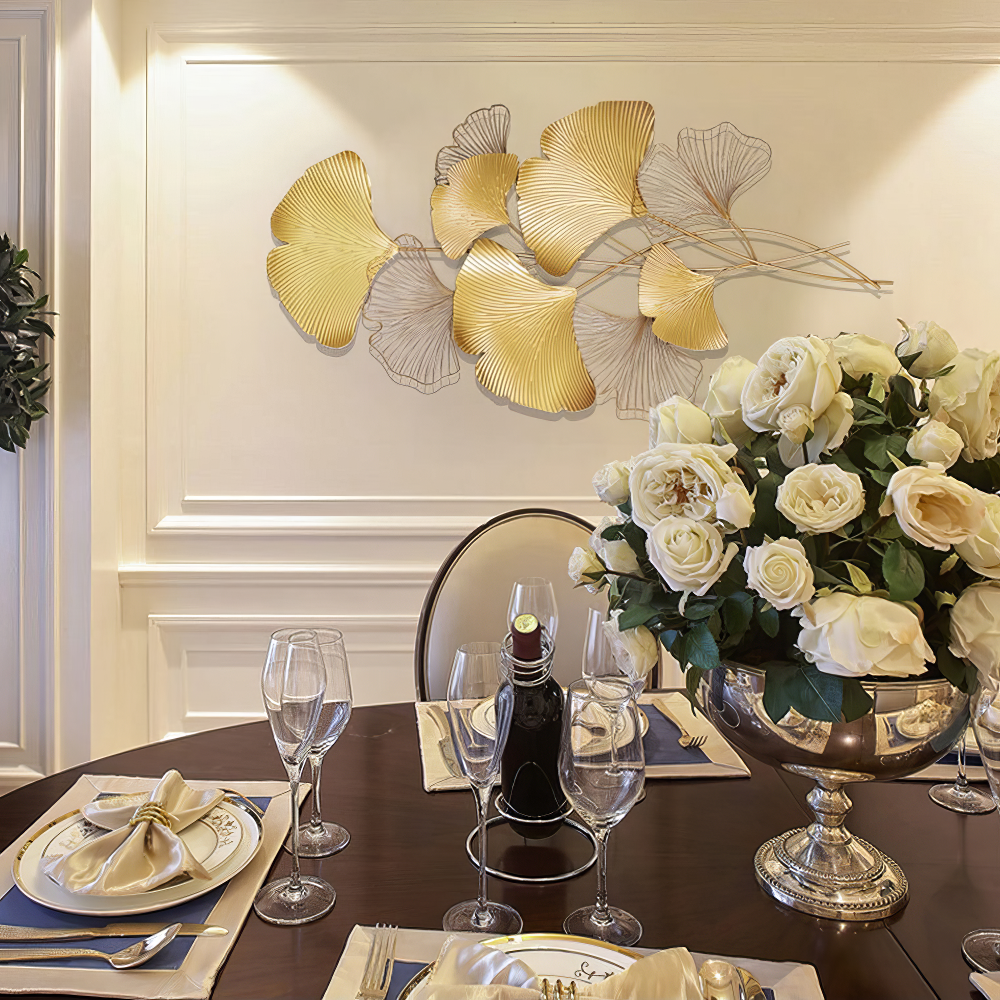 Decoratiune Metalica de Perete LuxCanva® Twin Glow A2024, din Metal, Orizontal, Gold, Dimensiune Mare 200 x 80 cm