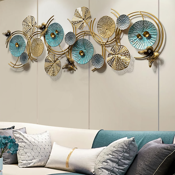 Tablou canvas cu decoratiune metalica de perete cu flori si fluturi