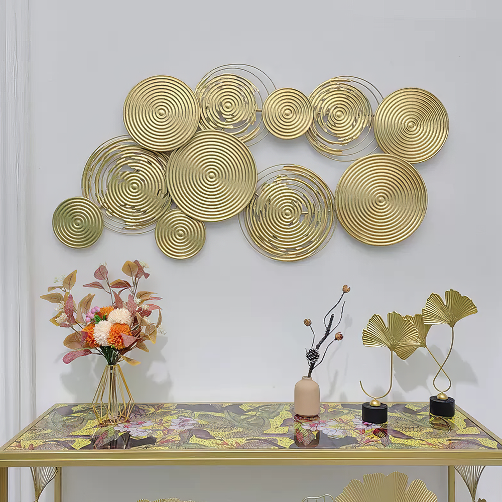 Decoratiune Metalica de Perete LuxCanva® Mistique Desire A2594, din Metal, Orizontal, Auriu, Dimensiune Mare 116 x 62 cm