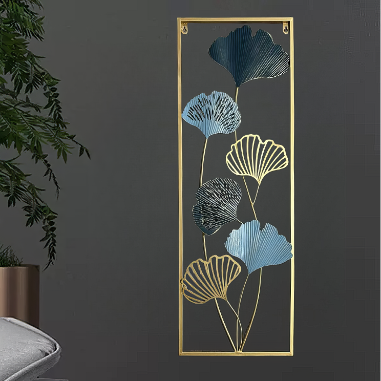 Tablou canvas cu decoratiune metalica cu frunze stilizate
