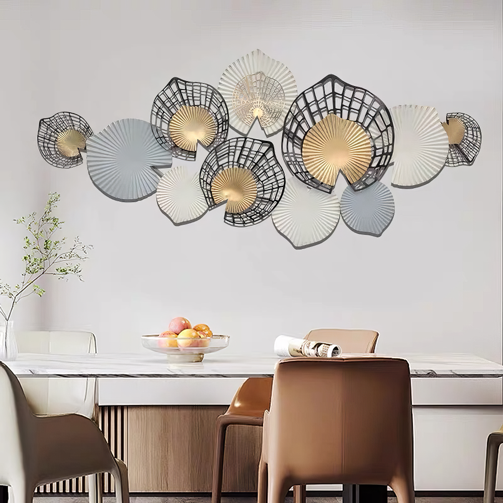 Decoratiune Metalica de Perete LuxCanva® Metal Shadows A2306, din Metal, Negru, Gold, Alb, Gri, Auriu, Dimensiune Mare 140 x 61 cm