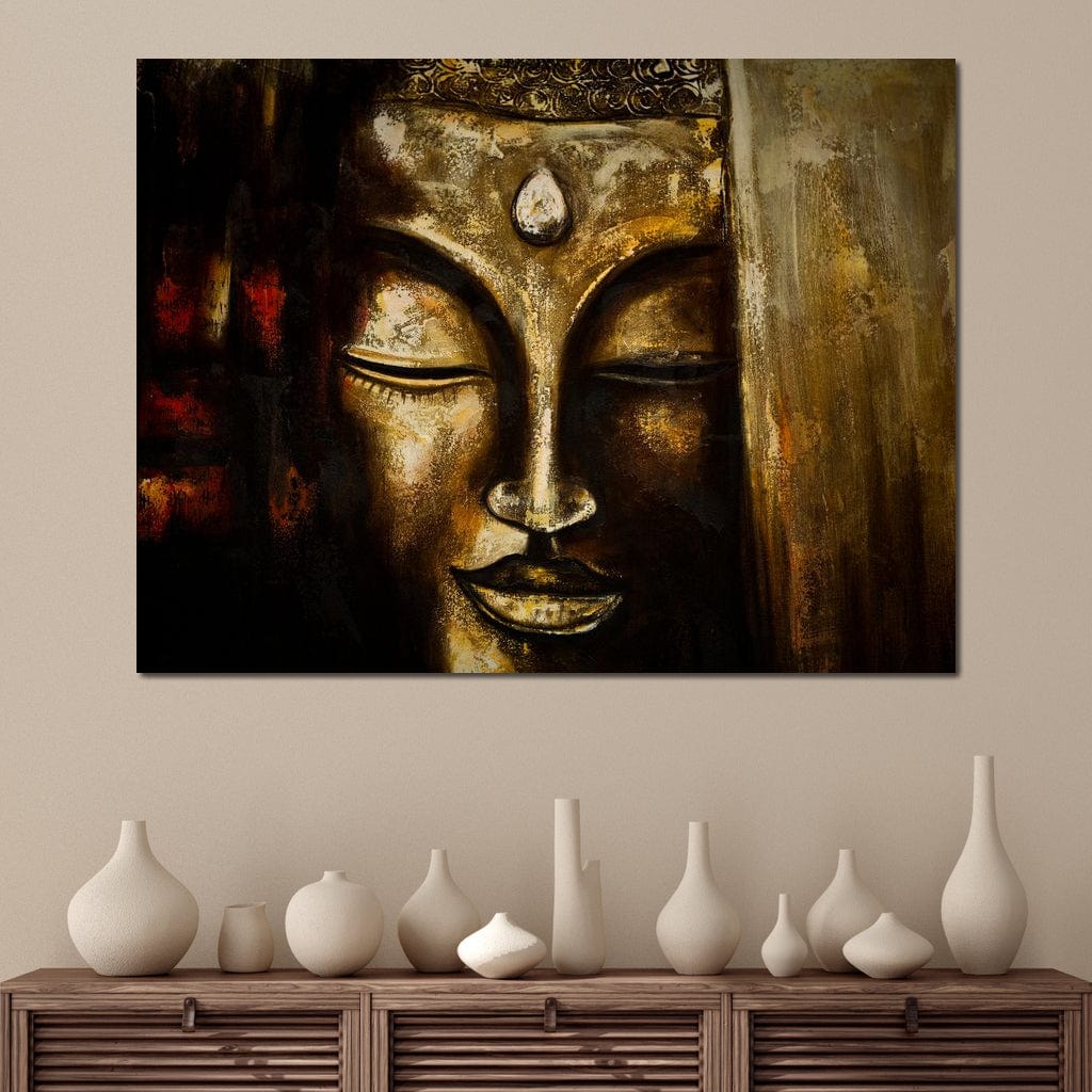 Tablou Canvas Premium LuxCanva® I111, Iluminare in Aur, Buddha, Meditatie, Zen, Armonie, Intelepciune, Liniste, Mantra, Urna, Spiritualitate, Relaxare