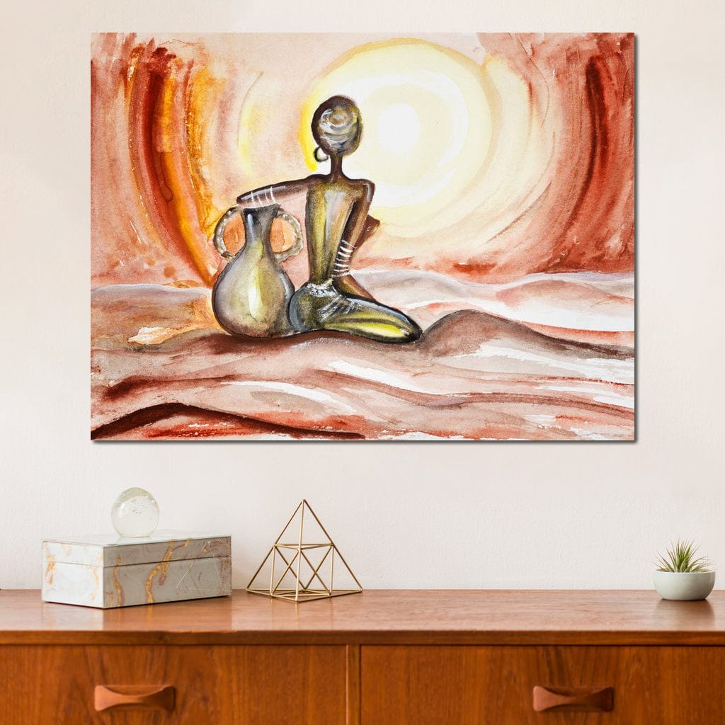 Tablou Canvas Premium LuxCanva® GL1070, Caldura Desertului , Ancestral, Spirit, Soare, Desert, Femeie, Apa, Nisip, Pustiu, Pamant, Living, Dormitor