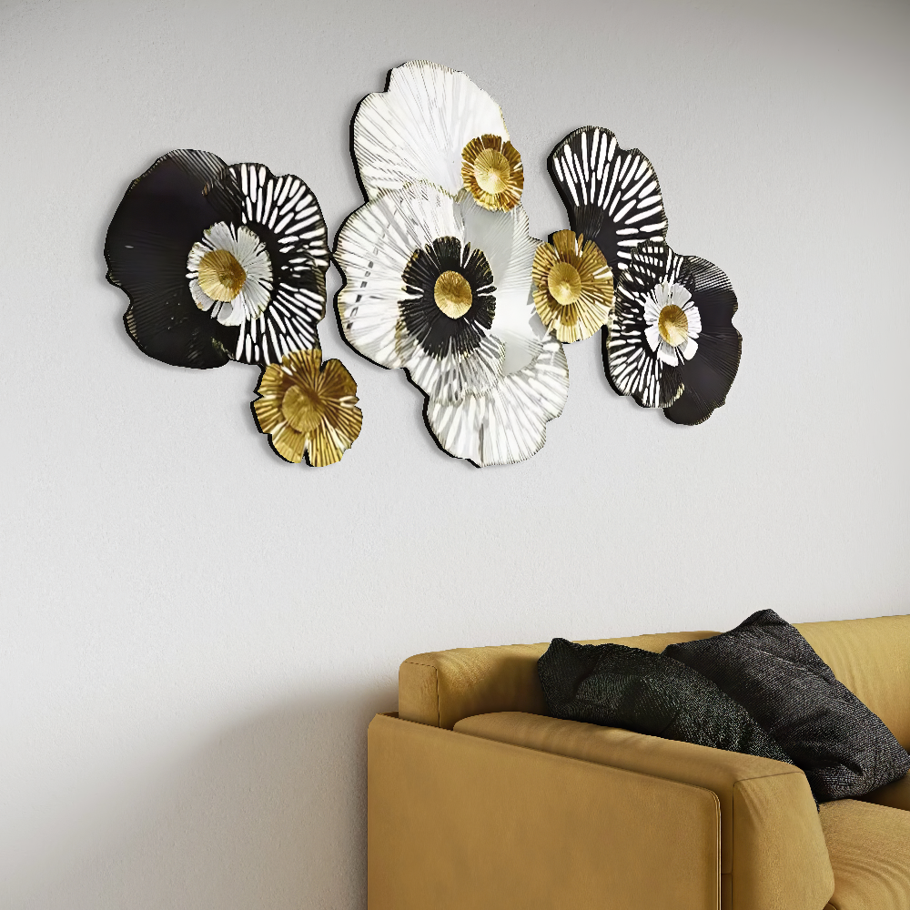 Decoratiune Metalica de Perete LuxCanva® RoyalSimplicity A0963, din Metal, Orizontala, Negru, Auriu, Alb, Dimensiune Mare 155 x 70 cm