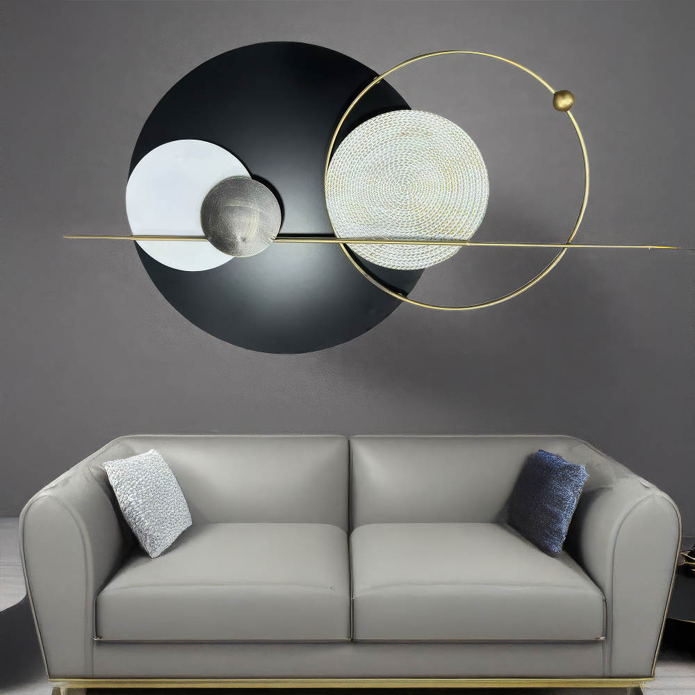 Decoratiune Metalica de Perete LuxCanva® Element Lines A2261, din Metal, Negru, Gold, Alb, Gri, Auriu, Dimensiune Mare 110 x 60 cm