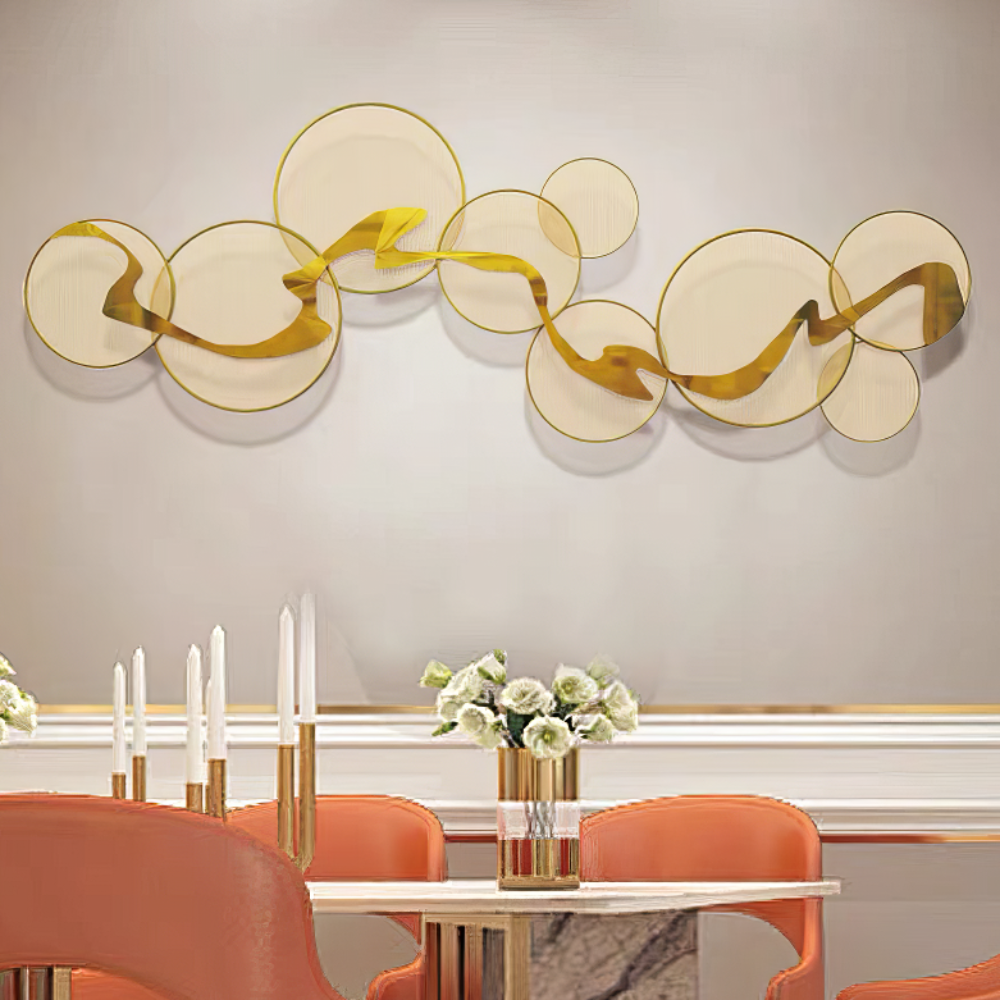 Tablou canvas cu decoratiune metalica de perete cu cercuri