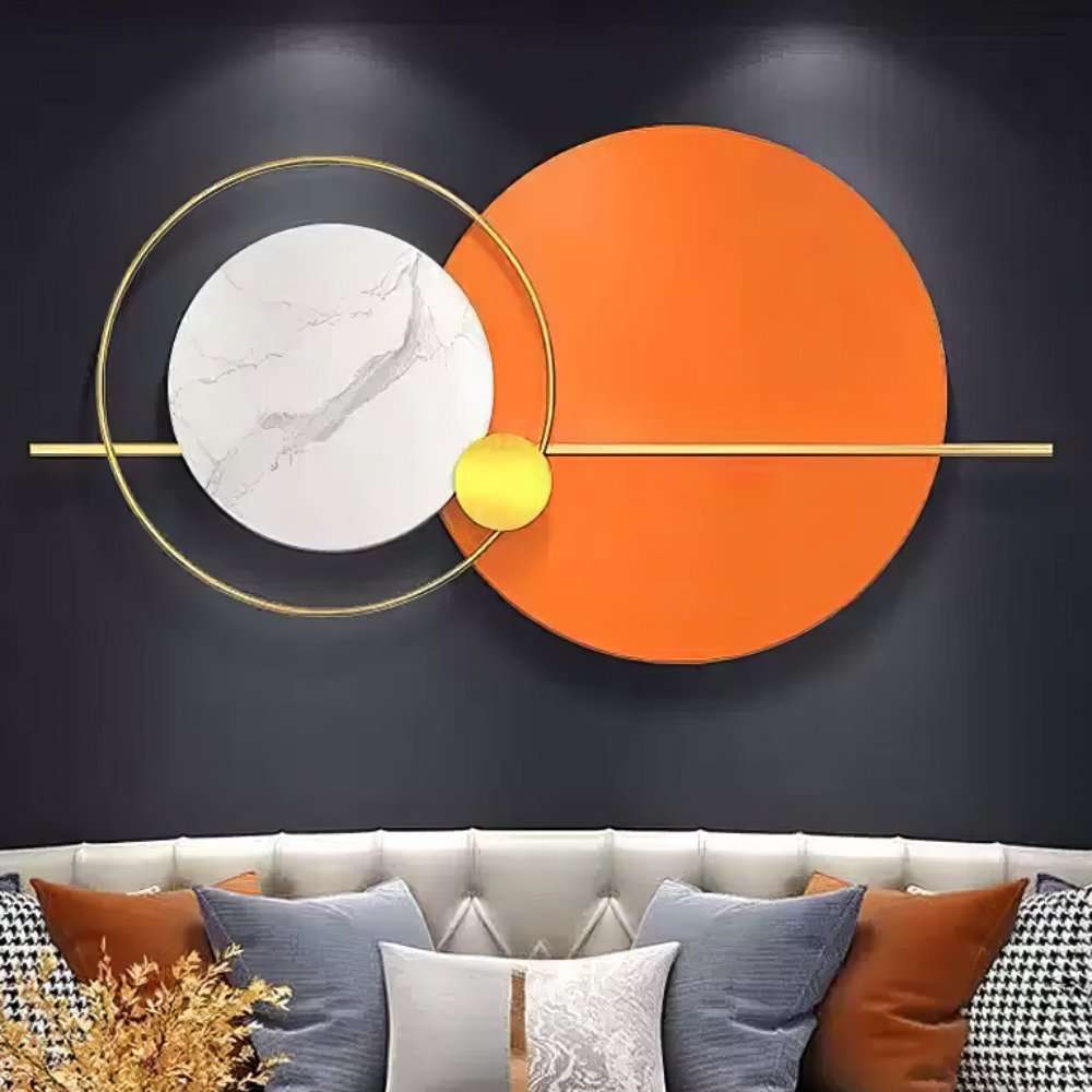 Tablou canvas cu decoratiune metalica de perete cu cercuri
