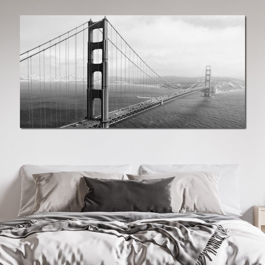 Tablou Canvas Premium, LuxCanva® O1037, Podul dintre Doua Lumi, Golden, Gate, San Francisco, Infinit, Monocrom, Pacific, Ocean, Inginerie, Suspendat, California, Forta, Birou, Living, Dormitor