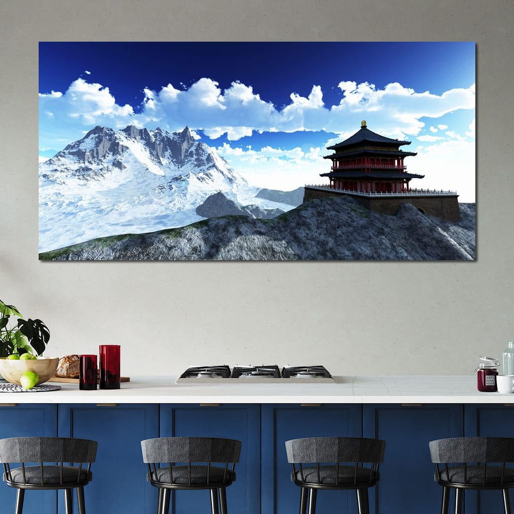 Tablou Canvas Premium LuxCanva® I100, Sanctuarul din Varf, Buddha, Templu, Munti, Zen, Meditatie, Liniste, Natura, Spiritualitate, Refugiu, Echilibru, Living, Dormitor