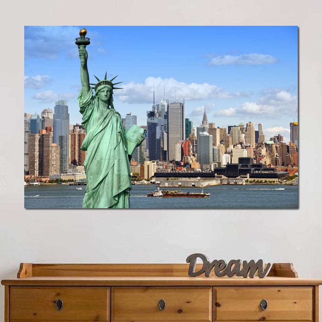 Tablou Canvas Premium, LuxCanva® O1000, Inima New Yorkului, Libertate, Orizont, Statuie, Vis, American, Manhattan, Skyline, Calatorie, Urban, Taram, Fagaduinta, Viza, Birou, Living, Dormitor