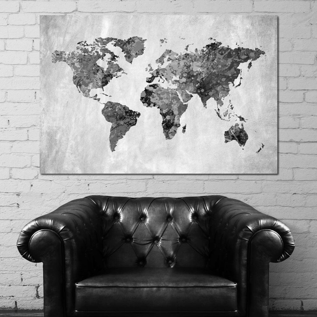 tablou canvas cu harta lumii in textura abstracta si nuante de gri