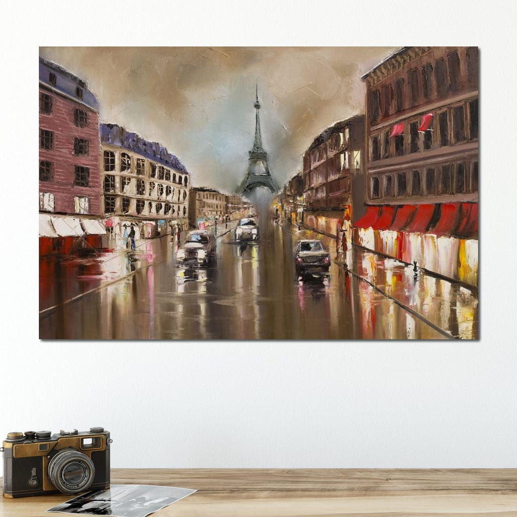 Tablou Canvas Premium, LuxCanva® O1010, Eiffel la Apus, Paris, Bulevard, Ploaie, Apus, Romantism, Turn, Franta, Capitala, Cafenele, Décor, Vacanta, Iconic, Impresionism, Birou, Living, Dormitor