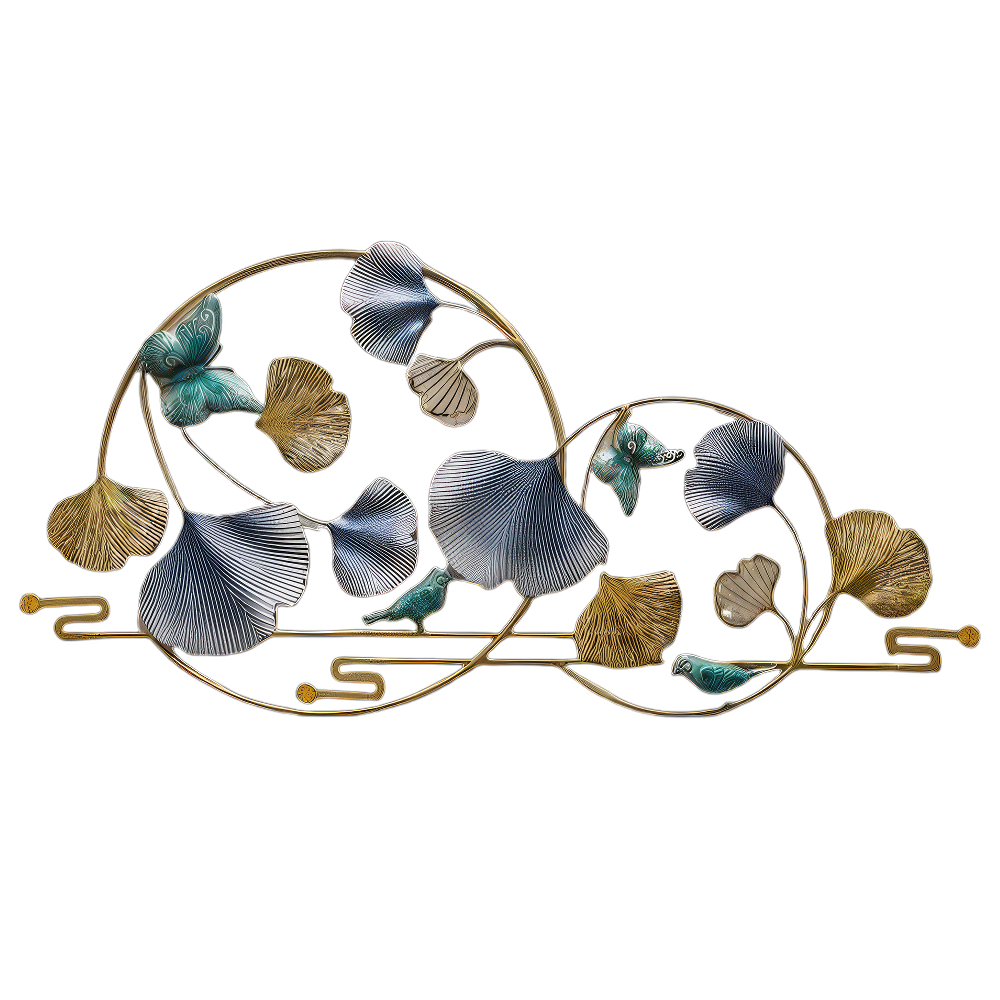 Decoratiune Metalica de Perete LuxCanva® BlueHaven A2035, din Metal, Orizontala, Albastru, Verde, Auriu, Dimensiune Mare 120 x 60 cm