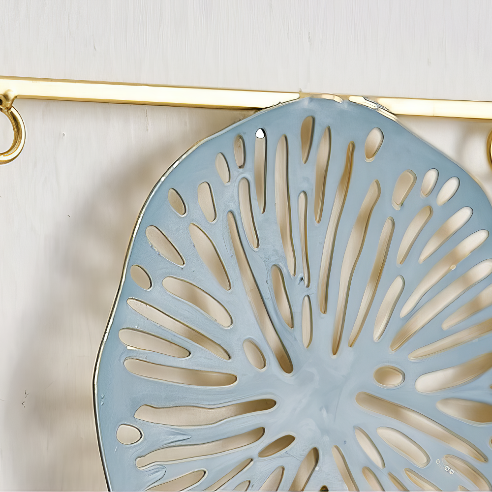 Decoratiune Metalica de Perete LuxCanva® BloomFrame A2920, din Metal, Verticala, Albastru, Auriu, Argintiu, 22 × 60 x 2 cm