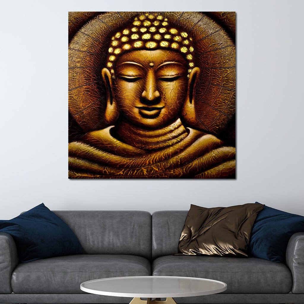 Tablou Canvas Premium LuxCanva® I102, Serenitate Aurie, Buddha, Zen, Liniste, Meditatie, Aur, Echilibru, Iluminare, Energie Pozitiva, Spiritualitate, Living, Dormitor