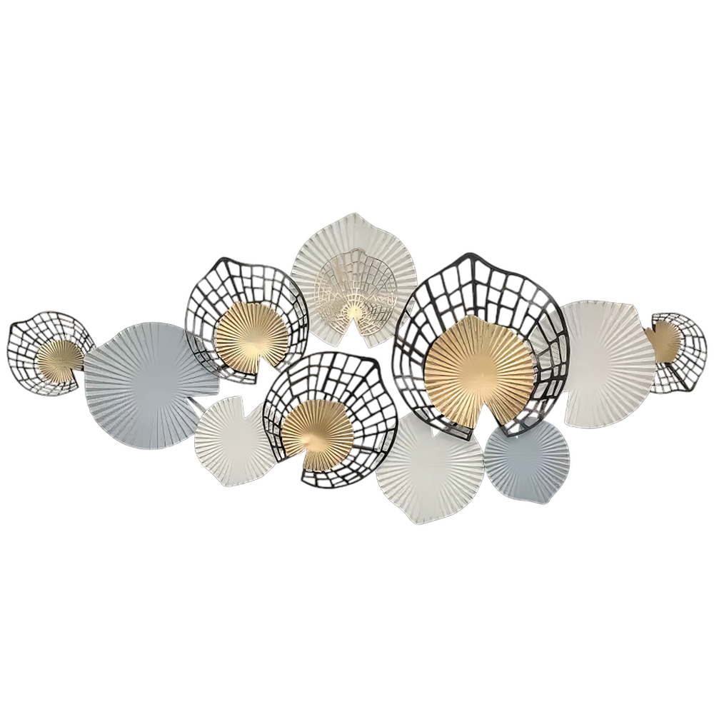 Decoratiune Metalica de Perete LuxCanva® Metal Shadows A2306, din Metal, Negru, Gold, Alb, Gri, Auriu, Dimensiune Mare 140 x 61 cm