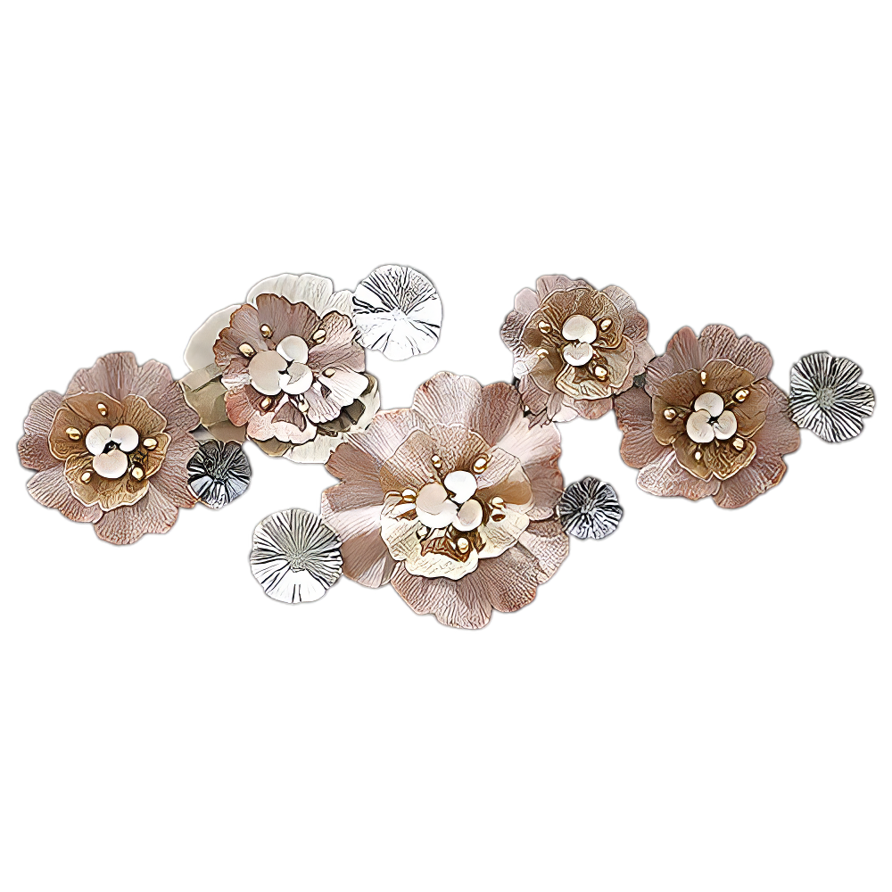 Decoratiune Metalica de Perete LuxCanva® CrystalBloom A2025M Roz, din Metal, Orizontala, Roz, Auriu, Gri, Dimensiune Mare 160 x 64 cm