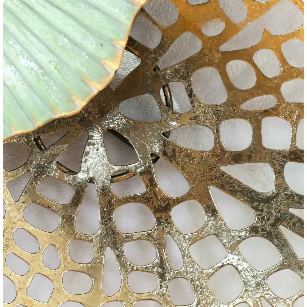 Decoratiune Metalica de Perete LuxCanva® Green Serenity A2508, din Metal, Orizontala, Verde Salvie, Auriu, Dimensiune Mare 165 x 77 cm