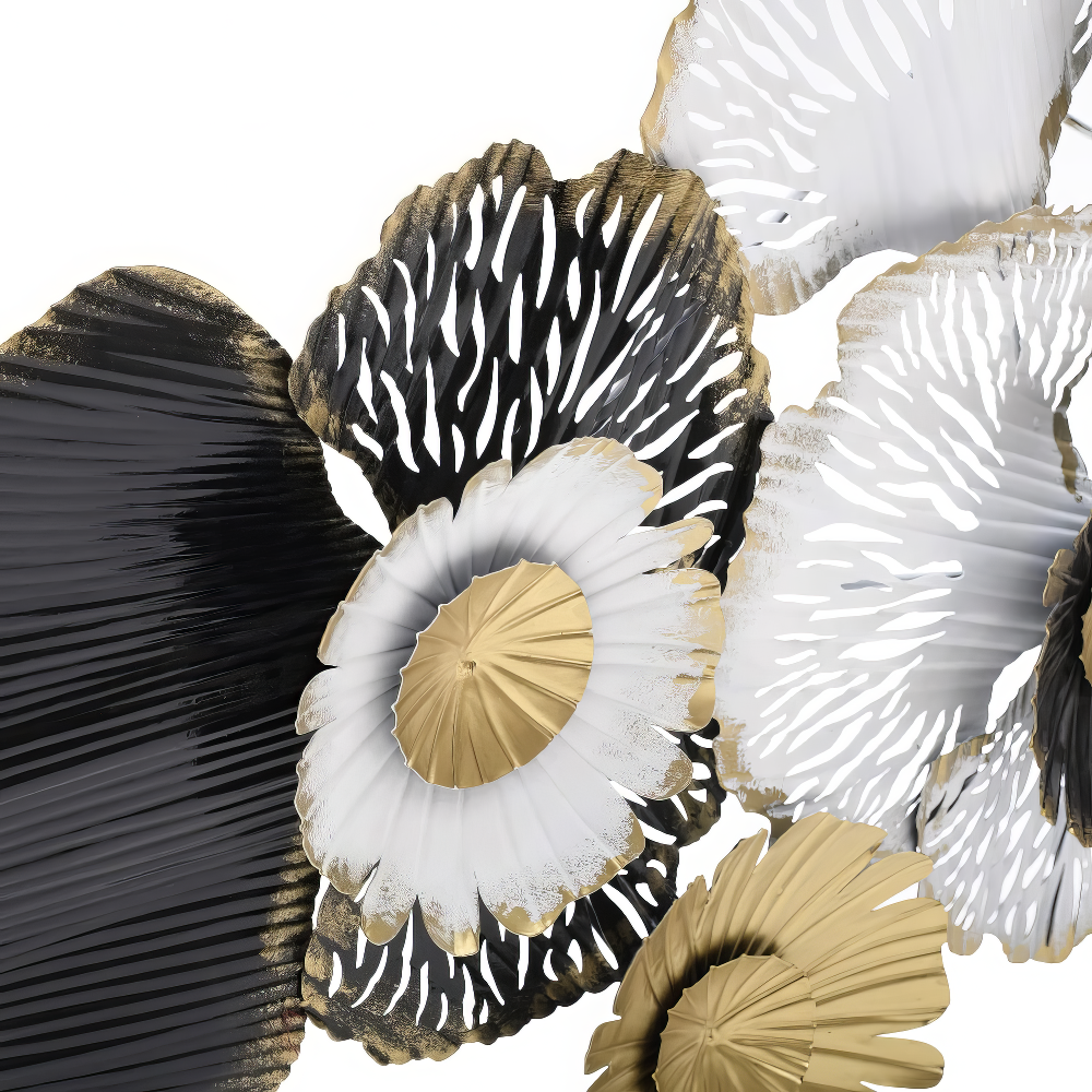 Decoratiune Metalica de Perete LuxCanva® RoyalSimplicity A0963, din Metal, Orizontala, Negru, Auriu, Alb, Dimensiune Mare 155 x 70 cm