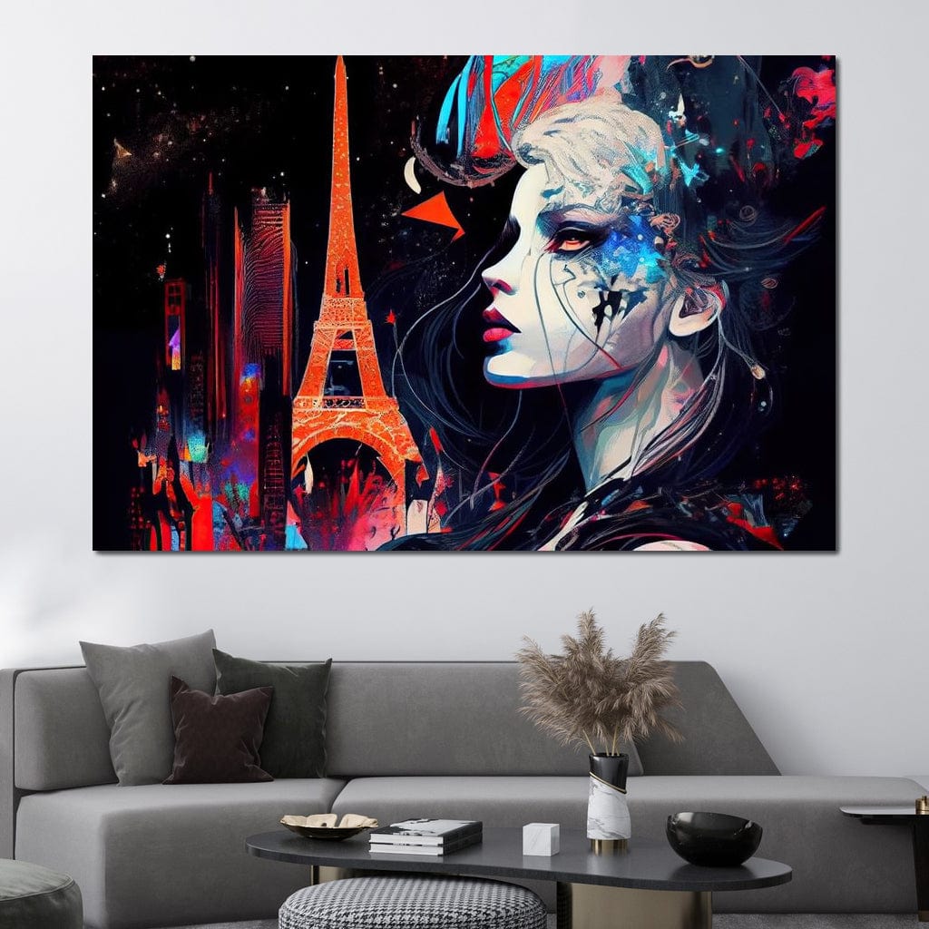 Tablou Canvas Premium, LuxCanva® O1055, Femeia Pariziana, Spirit, Paris, Eiffel, Rouge, Noapte, Femeie, Oras, Lumini, Franta, Arta, Etern, Urban, Romantic, Portret, Francez, Birou, Living, Dormitor