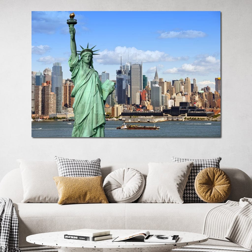 Tablou Canvas Premium, LuxCanva® O1000, Inima New Yorkului, Libertate, Orizont, Statuie, Vis, American, Manhattan, Skyline, Calatorie, Urban, Taram, Fagaduinta, Viza, Birou, Living, Dormitor