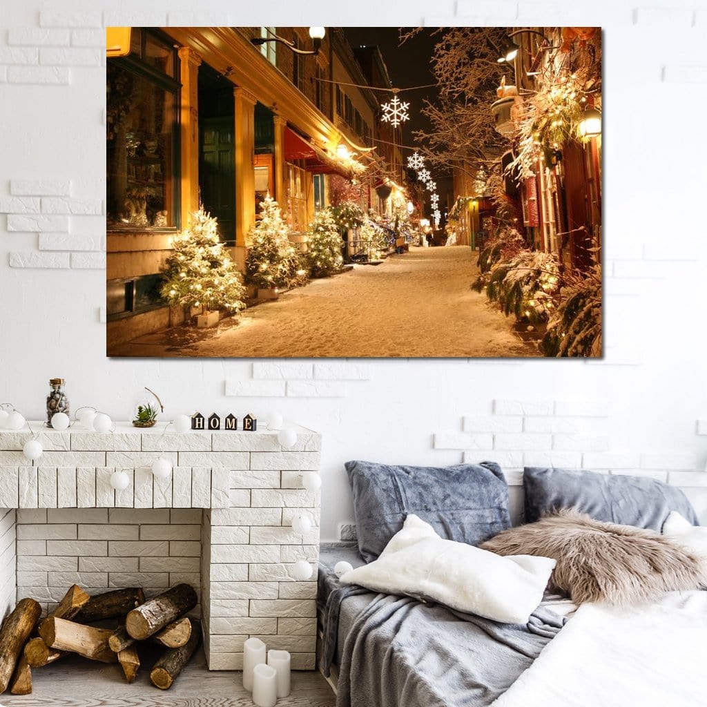 Tablou Canvas Premium LuxCanva® D1005, Magia Craciunului , Plimbare, Lumini, Sarbatori, Living Room, Strada, Culori Vibrante