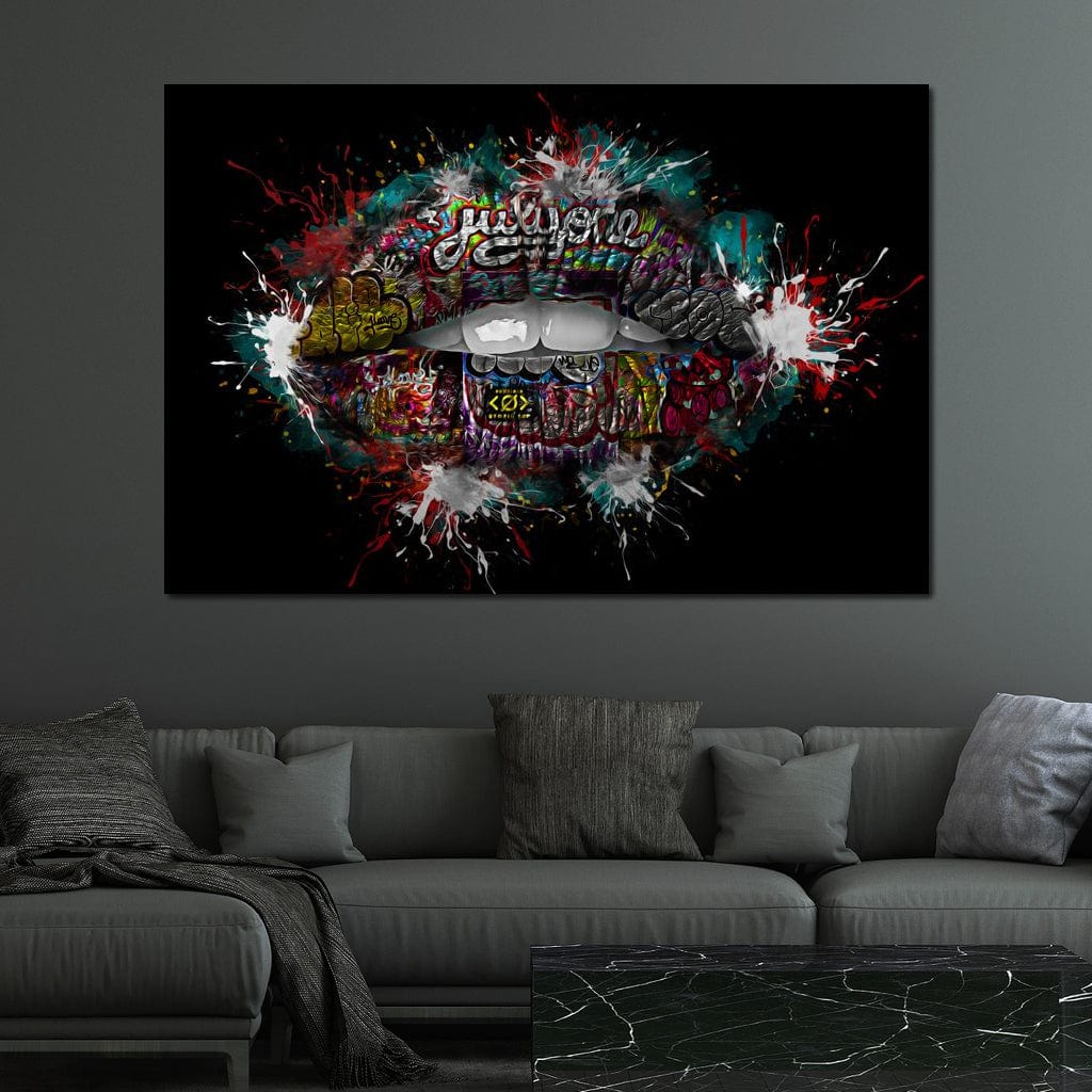 Tablou Canvas Premium LuxCanva® E1044, Buze Graffiti, Pop Art, Urban, Expresivitate, Pasiune, Buze, Alb, Living Room, Culori vibrante