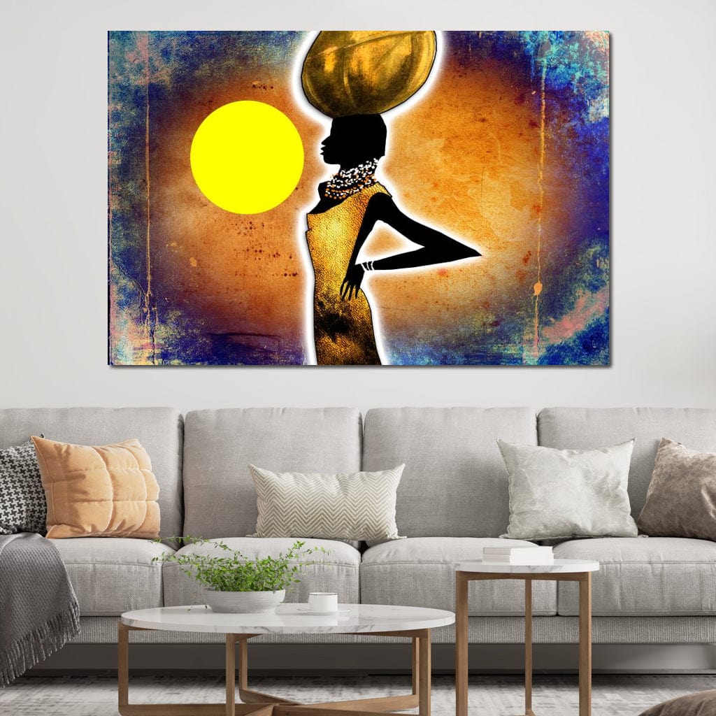 Imagine cu tablou canvas cu silueta de femeie africana, tiparita pe panza canvas