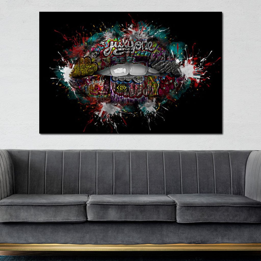 Tablou Canvas Premium LuxCanva® E1044, Buze Graffiti, Pop Art, Urban, Expresivitate, Pasiune, Buze, Alb, Living Room, Culori vibrante
