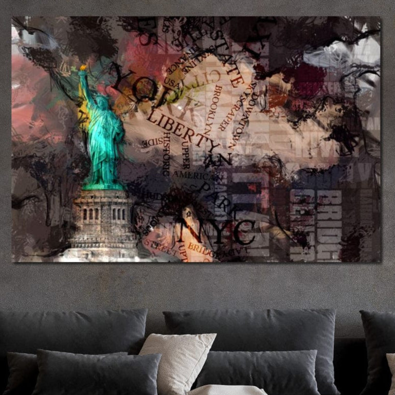 Tablou Canvas Premium, LuxCanva® O1046, Simboluri Americane, Statuie, Libertate, Visare, Manhattan, Abstract, Expresiv, Eclectic, Cosmopolit, Arta, Progres, Independenta, Birou, Living, Dormitor