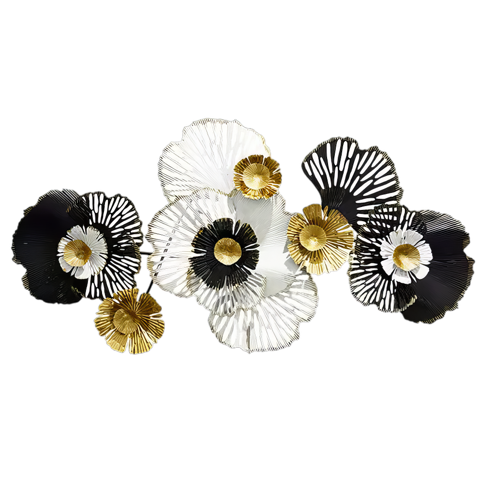 Decoratiune Metalica de Perete LuxCanva® RoyalSimplicity A0963, din Metal, Orizontala, Negru, Auriu, Alb, Dimensiune Mare 155 x 70 cm